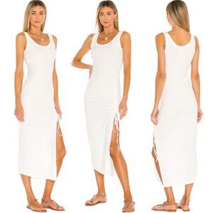 L*SPACE Sandpiper Cover-Up Midi Dress Women's Medium Cream Ruched Bodycon Beach
